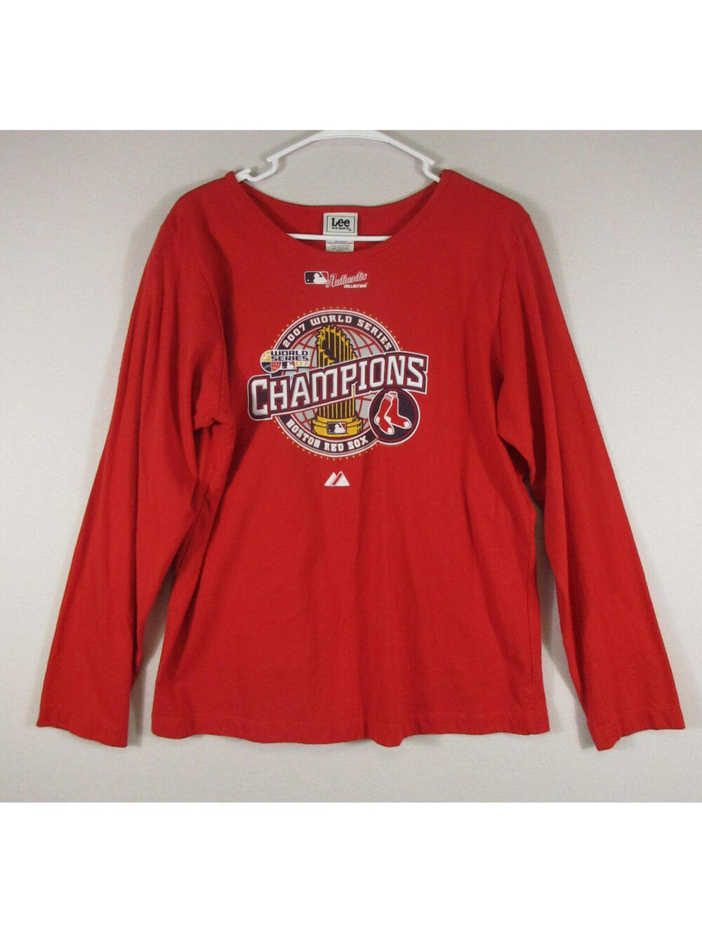 Lee Adult Boston Red Sox Champions T-Shirt Round Neck Long Sleeve Size XL Red